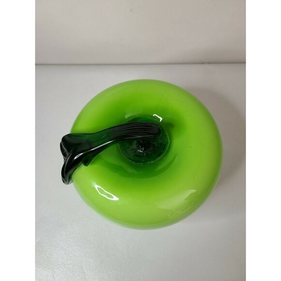 Vintage Hand Blown Art Glass Large Green Apple Murano Style Decorative Fruit 8" - Picture 2 of 7